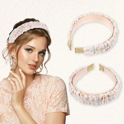 Unique Bargains Women's Floral Ruched Non-slip Pearl Headbands Pink 1 Pc 2 Unique Bargains Women's Floral Ruched Non-slip Pearl Headbands Pink 1 Pc - Image 2