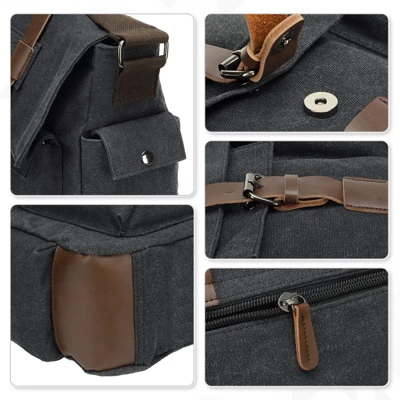 Unique Bargains Vintage Canvas Multiple Pockets Crossbody Bag Fits 13 Inch Laptops 3 Unique Bargains Vintage Canvas Multiple Pockets Crossbody Bag Fits 13 Inch Laptops - Image 3