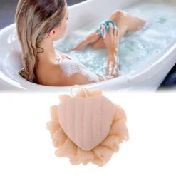 Unique Bargains Heart Shape Pattern Bath Sponge Light Pink 1 Pc
