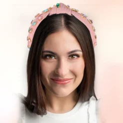 Unique Bargains Girl's Rhinestone Retro Knotted Non-slip Wide Headband Pink 5.12"x1.26" 1 Pc