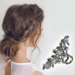 Unique Bargains Elegant Camellia Butterfly Bow Duckbill Hair Clips Blue Black 1 Pc