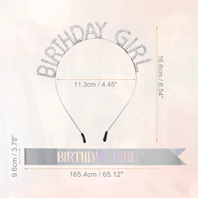 Unique Bargains Birthday Sash Headband Silver Tone White 3 Unique Bargains Birthday Sash Headband Silver Tone White - Image 3