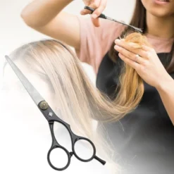 Unique Bargains Hair Cutting Scissors Silver Tone Black 1 Pc