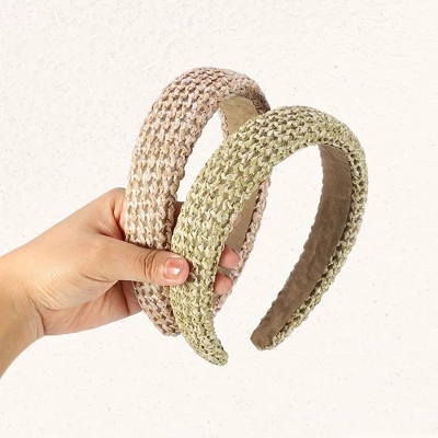 Unique Bargains Women's Bohemian Style Straw Rattan Sponge Headband Khaki Pink 2 Pcs 4 Unique Bargains Women's Bohemian Style Straw Rattan Sponge Headband Khaki Pink 2 Pcs - Image 4