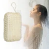 Unique Bargains Bathroom Jute Square Bath Sponge 5.55"x3.54"x1.77" Beige 1 Pc