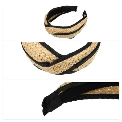 Unique Bargains Women's Fashion Straw Cross Headband Non-Slip Hairband Khaki Black 1 Pc 2 Unique Bargains Women's Fashion Straw Cross Headband Non-Slip Hairband Khaki Black 1 Pc - Image 2