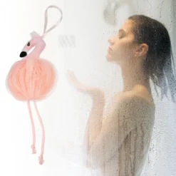 Unique Bargains Bathroom Cartoon Bath Shower Loofah Sponge 6.30"x4.53" Pink 1 Pc