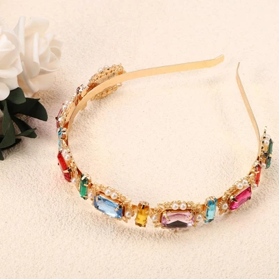 Unique Bargains Women's Metal Colorful Rhinestone Faux Crystal Headband 4.92"x0.91" 1 Pc 4 Unique Bargains Women's Metal Colorful Rhinestone Faux Crystal Headband 4.92"x0.91" 1 Pc - Image 4