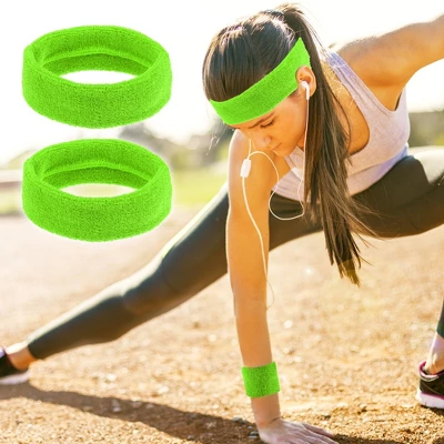 Unique Bargains Stretchy Cotton Blend Sweat Absorbing Sport Headband Wristband Fluorescent Green 3 Pcs 5 Unique Bargains Stretchy Cotton Blend Sweat Absorbing Sport Headband Wristband Fluorescent Green 3 Pcs - Image 5