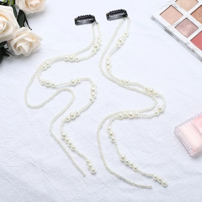 Unique Bargains Long Tassel Faux Pearl Hair Chain Clip White 2 Pcs 4 Unique Bargains Long Tassel Faux Pearl Hair Chain Clip White 2 Pcs - Image 4