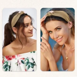 Unique Bargains Women's Top Knotted Fashion Elastic Wide Headband Brown Pink 1 Pc