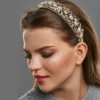 Unique Bargains Women's Bling Crushed Turquoise Rhinestone Wide Edge Hairband 4.72"x1.65" 1Pc
