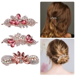 Unique Bargains 3 Pcs Hair Clips Hair Accessories For Women Hair Barrettes Sparkly Rhinestones Hairpin Pink