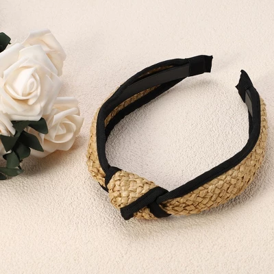 Unique Bargains Women's Fashion Non Slip Straw Knotted Headband Khaki Black 1 Pc 5 Unique Bargains Women's Fashion Non Slip Straw Knotted Headband Khaki Black 1 Pc - Image 5