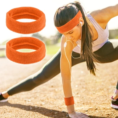 Unique Bargains Stretchy Cotton Blend Sweat Absorbing Sport Headband Wristband Orange 3 Pcs 5 Unique Bargains Stretchy Cotton Blend Sweat Absorbing Sport Headband Wristband Orange 3 Pcs - Image 5