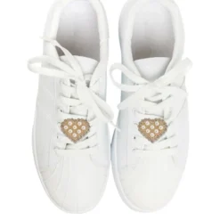 Unique Bargains Faux Pearl Heart Shoelace Charms Beige 1 Pair