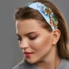Unique Bargains Women's Bling Vintage Flowers Rhinestone Flannel Wide Edge Headband 4.92"x1.77" 1 Pc