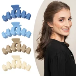 Unique Bargains Women's Nonslip Matte Wave Hair Clip For Thick Hair Dark Blue Light Blue Beige Brown 4 PCS