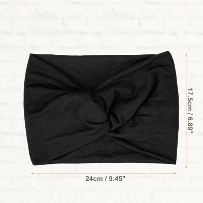 Unique Bargains Women's Yoga Elastic Knotted Headbands 6.89" Wide Black 6 Pcs 4 Unique Bargains Women's Yoga Elastic Knotted Headbands 6.89" Wide Black 6 Pcs - Image 4