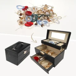 Unique Bargains 3 Layer PU Leather Jewelry Box With Drawer And Mirror