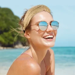 Unique Bargains Women's Fashion Non Slip Straw Cross Headband Khaki 1Pc