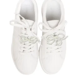 Unique Bargains Faux Pearl Bow Style 10 Shoelace Charms White 1 Pair