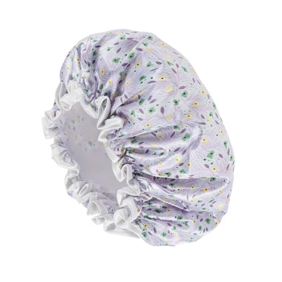 Unique Bargains Women's Small Flower Bath Cap Purple Green 1 Pc 3 Unique Bargains Women's Small Flower Bath Cap Purple Green 1 Pc - Image 3