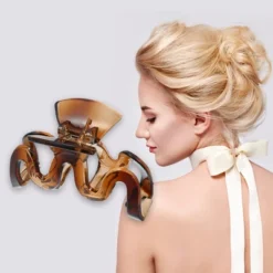 Unique Bargains Women's 3.46" Claw Clip No Slip Grip Plastic Brown