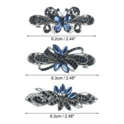 Unique Bargains Women's Hair Barrettes Vintage Shining Rhinestone Flower Butterfly Flower Shapes Barrette Hair Accessories 3Pcs
