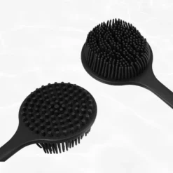 Unique Bargains Silicone Body Scrubber Double-Sided Shower Brush Black 1 Pc