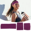 Unique Bargains Stretchy Cotton Blend Sweat Absorbing Sport Headband Wristband Purple Red 3 Pcs