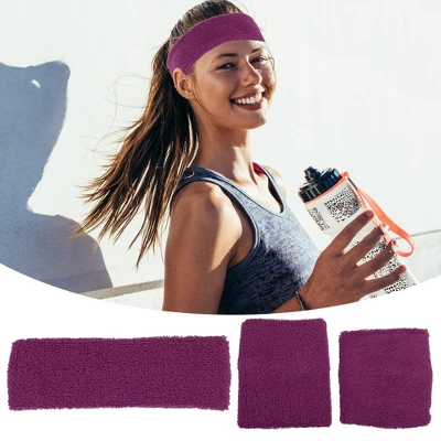 Unique Bargains Stretchy Cotton Blend Sweat Absorbing Sport Headband Wristband Purple Red 3 Pcs 1 Unique Bargains Stretchy Cotton Blend Sweat Absorbing Sport Headband Wristband Purple Red 3 Pcs