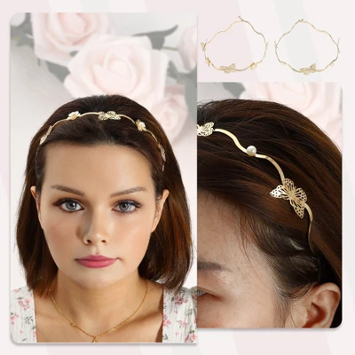 Unique Bargains Women's Alloy Metal Leaf Butterfly Shape Headbands Gold Tone 4 Pcs 2 Unique Bargains Women's Alloy Metal Leaf Butterfly Shape Headbands Gold Tone 4 Pcs - Image 2