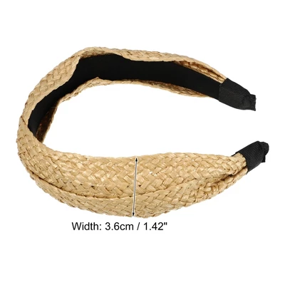 Unique Bargains Women's Fashion Non Slip Straw Cross Headband Khaki 1Pc 3 Unique Bargains Women's Fashion Non Slip Straw Cross Headband Khaki 1Pc - Image 3